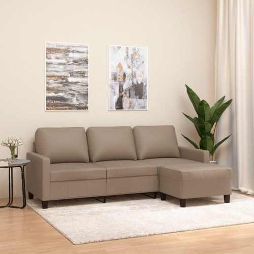 3-personers sofa med fodskammel i kunstlæder - cappuccino, 198 cm