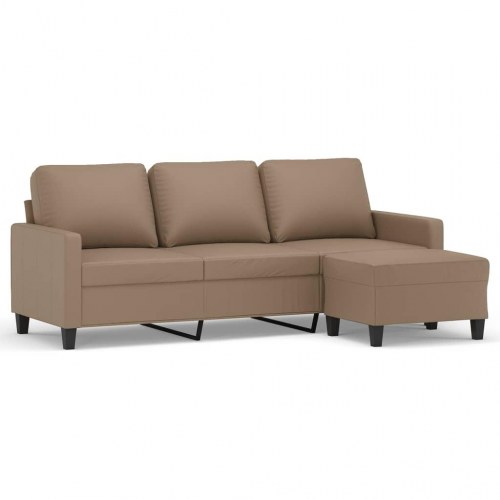 3-personers sofa med fodskammel i kunstlæder - cappuccino, 198 cm