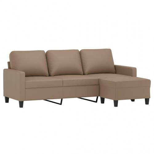 3-personers sofa med fodskammel i kunstlæder - cappuccino, 198 cm