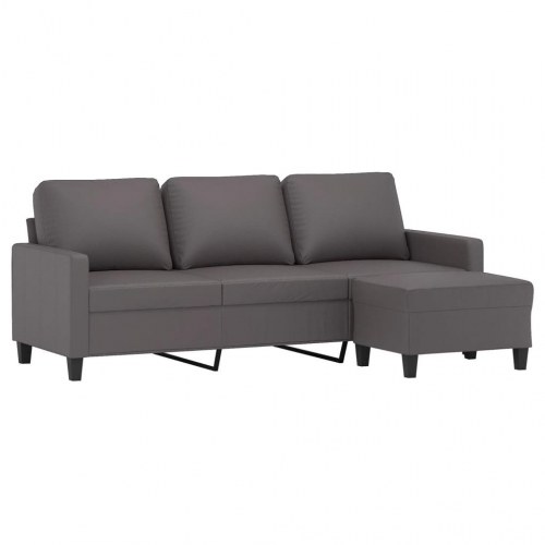 3-personers sofa med fodskammel 180 cm kunstlæder grå