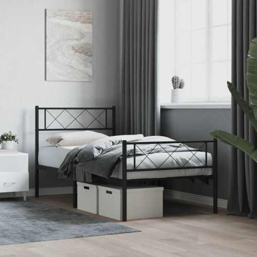 Sengeramme i metal med sengegavl og fodgærde 75 × 190 cm - sort