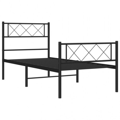 Sengeramme med sengegavl og fodgærde 90x190 cm - metal, sort