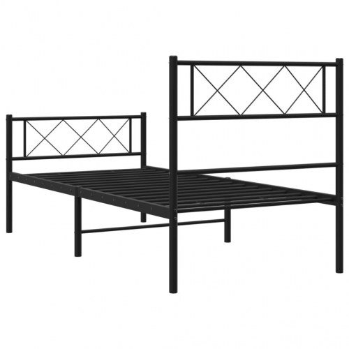Sengeramme med sengegavl og fodgærde 90x190 cm - metal, sort