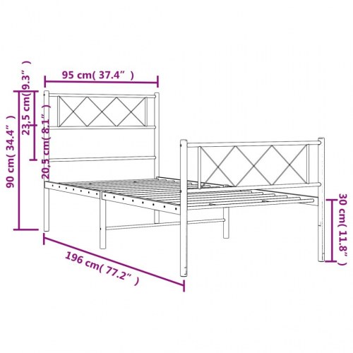 Sengeramme med sengegavl og fodgærde 90x190 cm - metal, sort