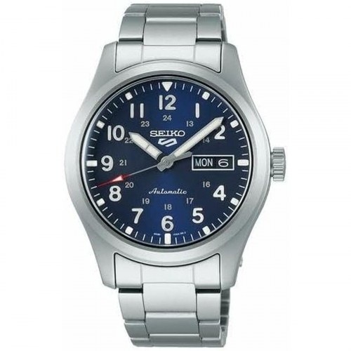Seiko Sports Automatic herreur - sort/blå skive, sølvfarvet lænke