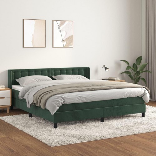 Kontinentalseng i fløjl 180x200 cm - mørkegrøn med madras og topmadras