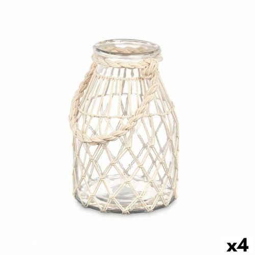 Lanterne med tov - glas, hvid/gennemsigtig, 17 × 25 cm (4 stk.)