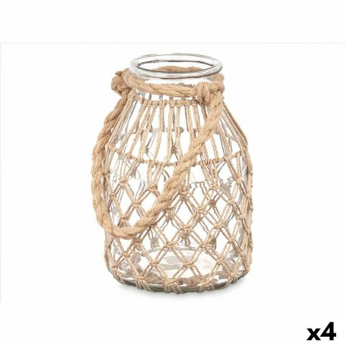 Lanterne med glas og tov - gennemsigtig/natur, 17 × 25 cm (4 stk.)