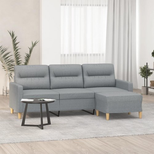 3-personers sofa med fodskammel 180 cm - stof, lysegrå