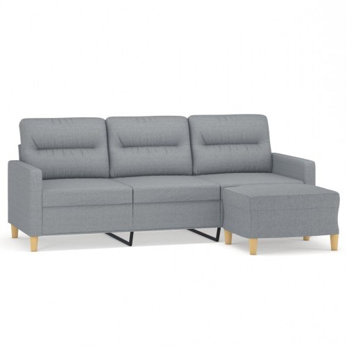 3-personers sofa med fodskammel 180 cm - stof, lysegrå