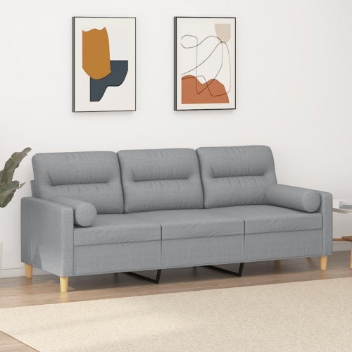 3-personers sofa med pyntepuder - stof, lysegrå, 180 cm sædebredde