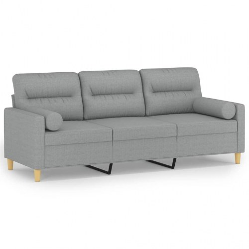 3-personers sofa med pyntepuder - stof, lysegrå, 180 cm sædebredde