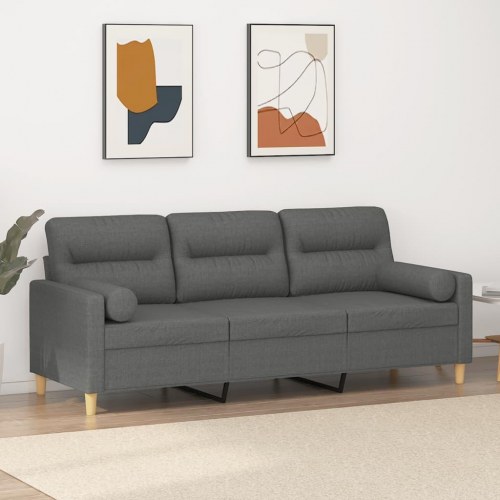3-personers sofa med pyntepuder - stof, mørkegrå, 198 cm