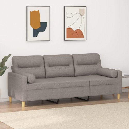 3-personers sofa med pyntepuder - 180 cm stof, gråbrun