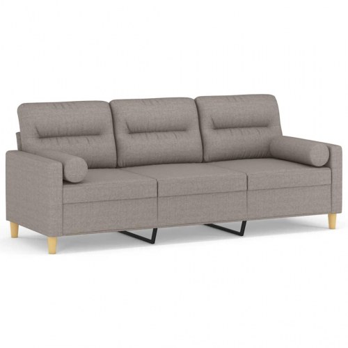 3-personers sofa med pyntepuder - 180 cm stof, gråbrun