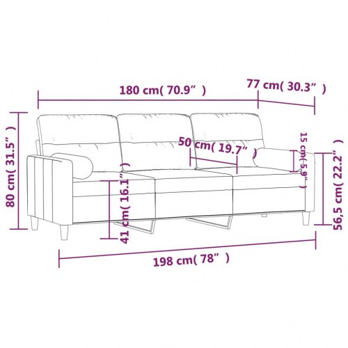 3-personers sofa med pyntepuder - 180 cm stof, gråbrun