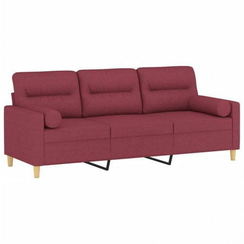 3-personers sofa med pyntepuder - stof, vinrød, 180 cm