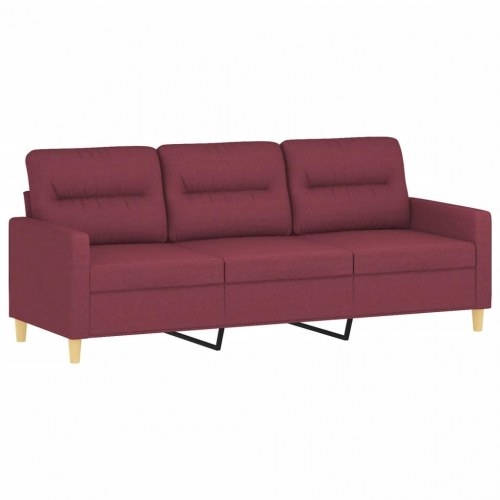 3-personers sofa med pyntepuder - stof, vinrød, 180 cm