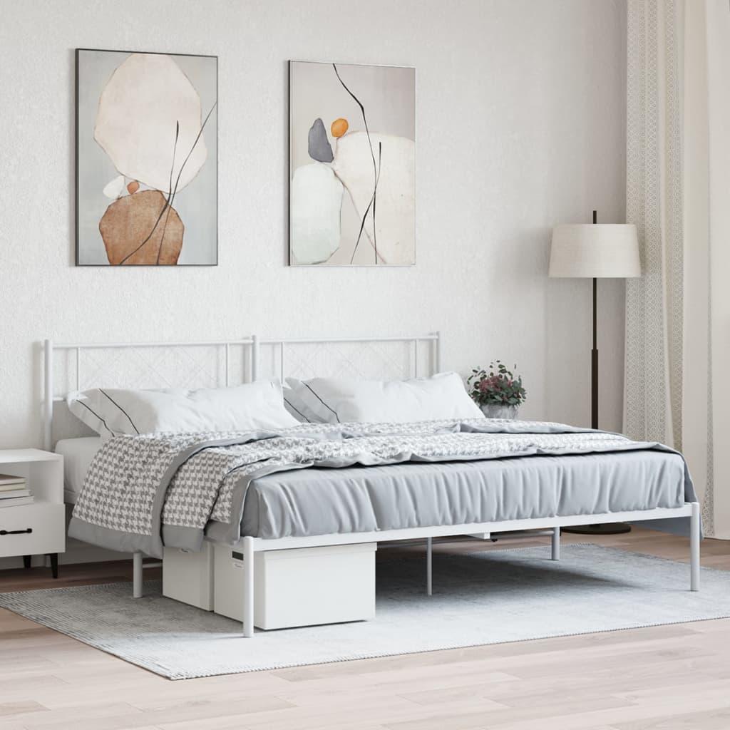 Sengeramme Med Sengegavl Metal - Hvid / med hovedgærde / 180 x 200 cm
