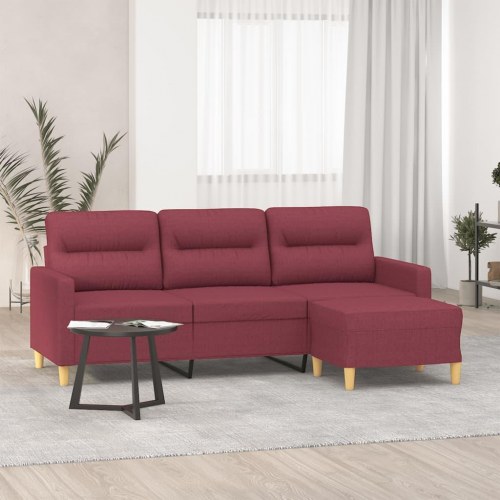 3-personers sofa med fodskammel i stof - vinrød, 180 cm