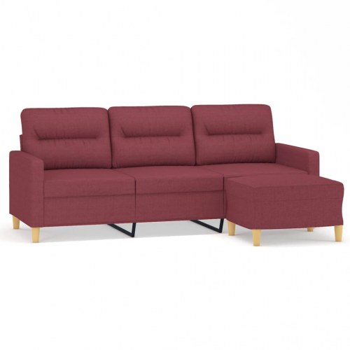 3-personers sofa med fodskammel i stof - vinrød, 180 cm