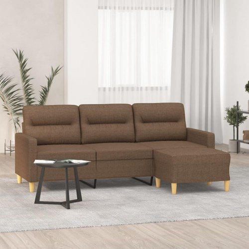 3-personers sofa med fodskammel - 180 cm, stof, brun