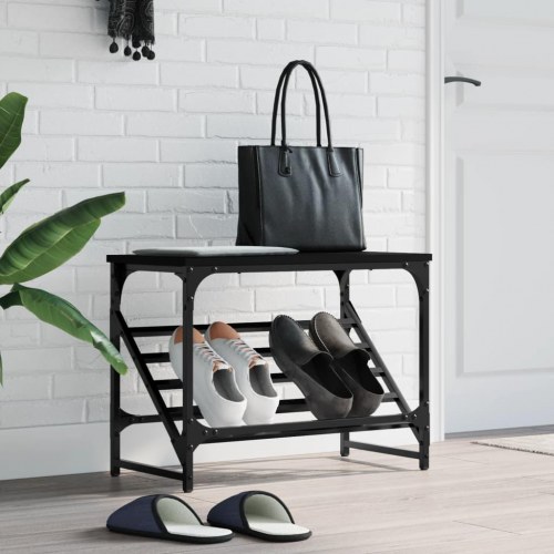 Skostativ i sort konstrueret træ med stålstel - 60×30×45 cm