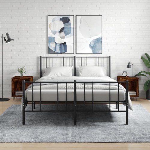 Sengeborde 2 stk. 40x35x50 cm konstrueret træ røget egetræ