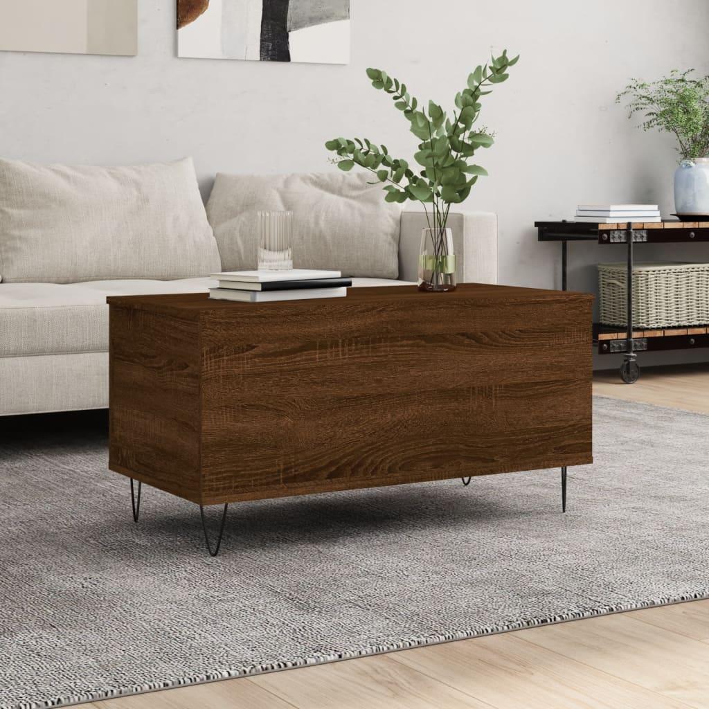Sofabord 90x44,5x45 cm konstrueret træ brun egetræsfarve
