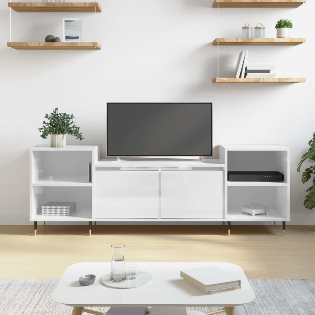 Tv-bord 160x35x55 cm konstrueret træ hvid højglans