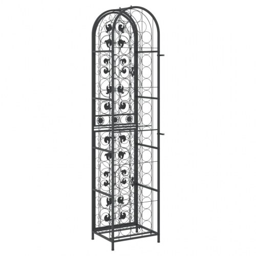 Vinreol til 73 flasker - 45 × 36 × 200 cm - smedejern, sort