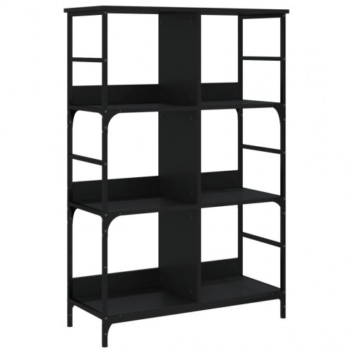 Bogreol 78,5×33×117,5 cm i konstrueret træ - sort, industriel reol med 6 rum