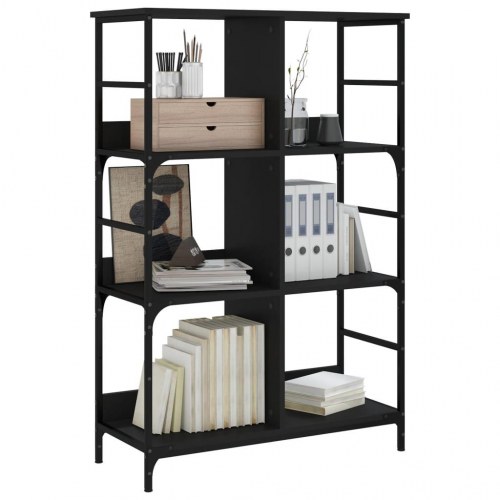 Bogreol 78,5×33×117,5 cm i konstrueret træ - sort, industriel reol med 6 rum
