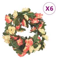 Kunstige blomsterguirlander 6 stk. 240 cm rød champagnefarvet