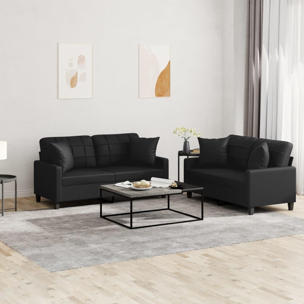 2 Personers Sofa Med Puder Kunstlæder Sort
