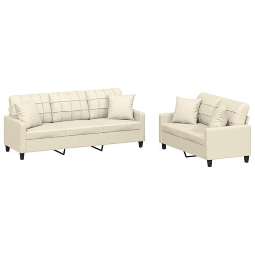2 personers sofa med puder kunstlæder cremefarvet