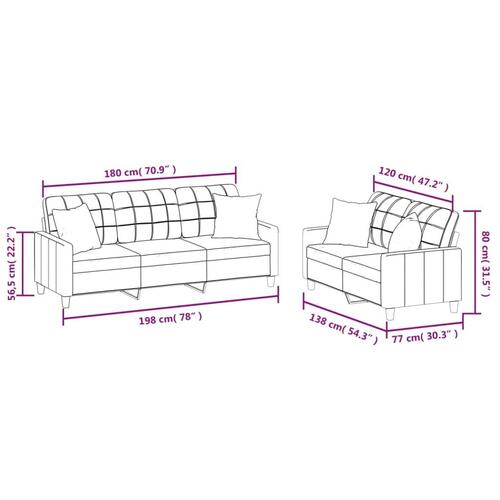 2 personers sofa med puder kunstlæder cremefarvet