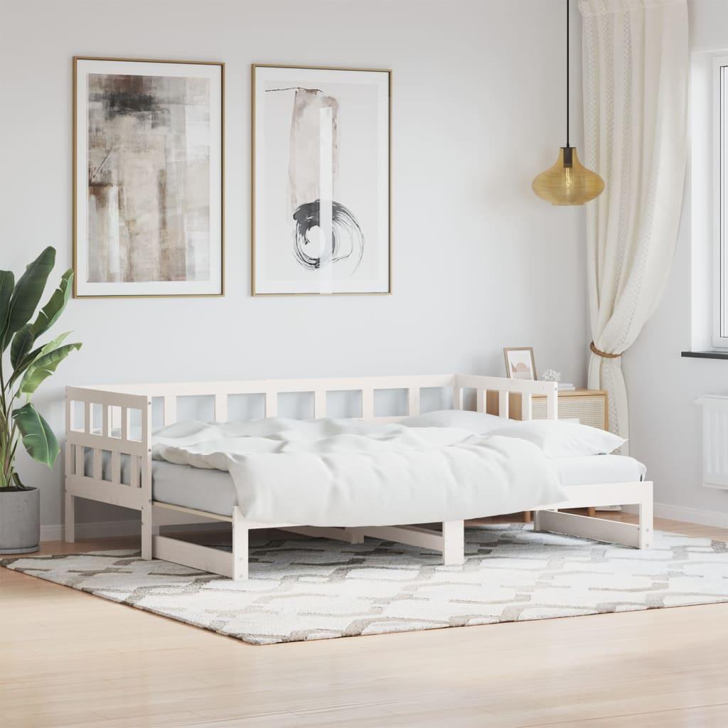 Daybed Med Udtræk 90x190 Cm Massivt Fyrretræ Hvid