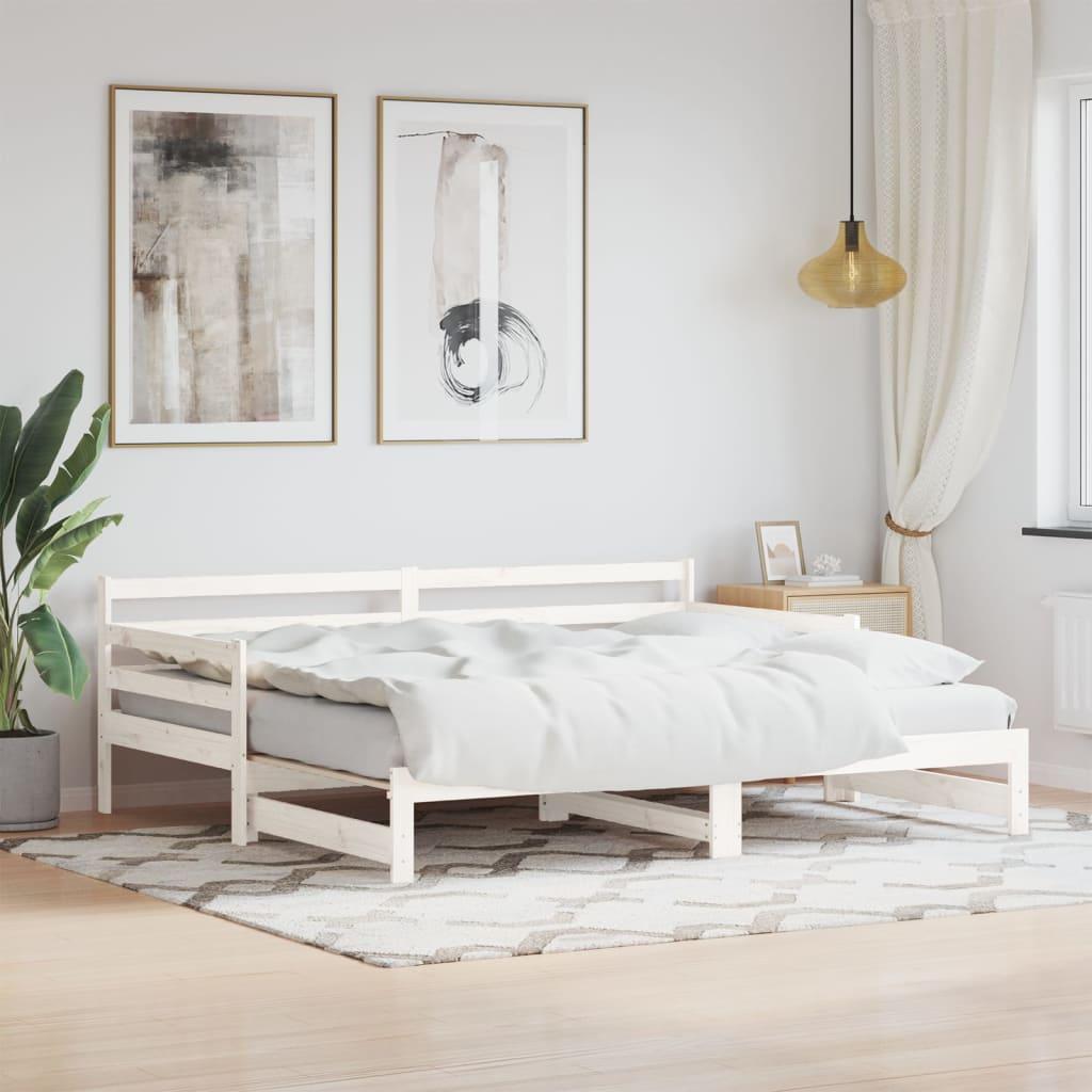 Daybed Med Udtræk 90x200 Cm Massivt Fyrretræ Hvid