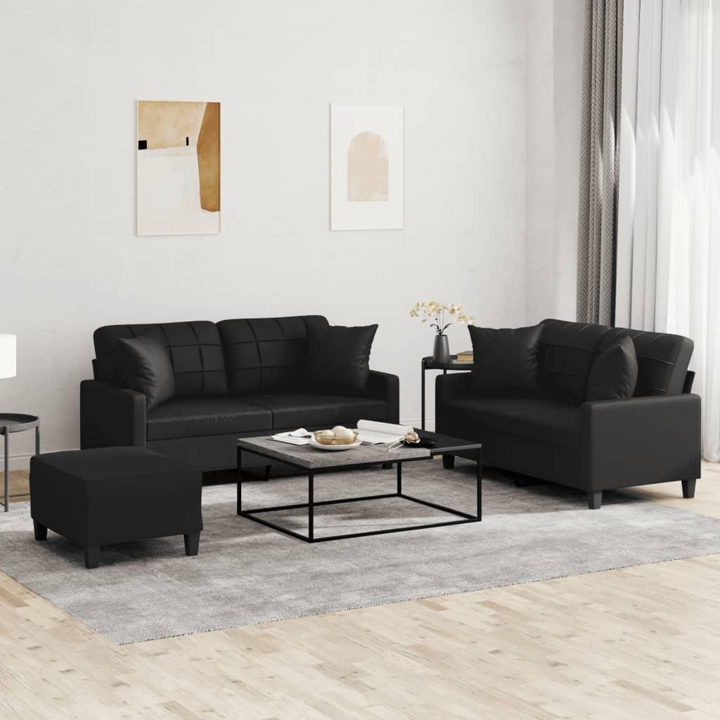 Sofasæt Dele Med Puder Kunstlæder Sort