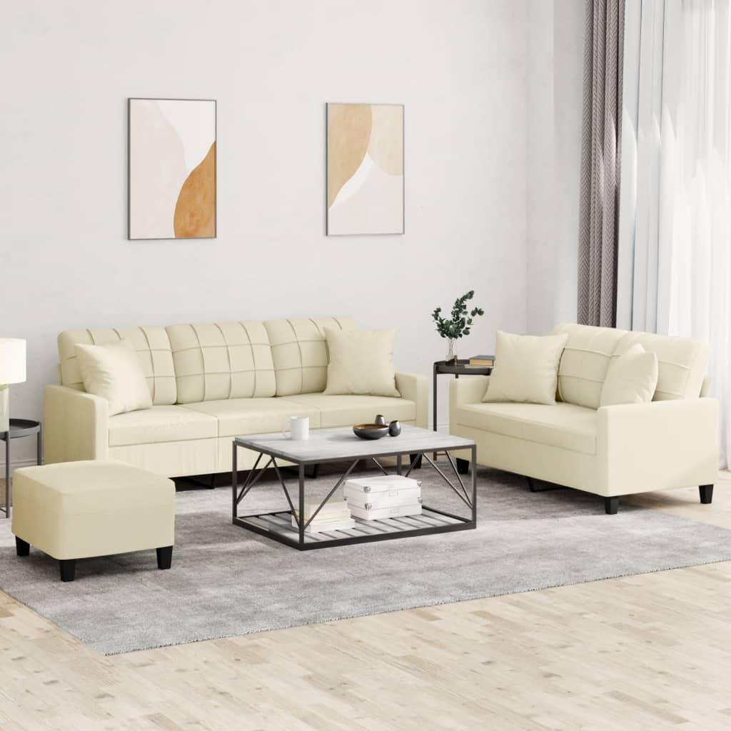 Sofasæt Dele Med Puder Kunstlæder Cremefarvet