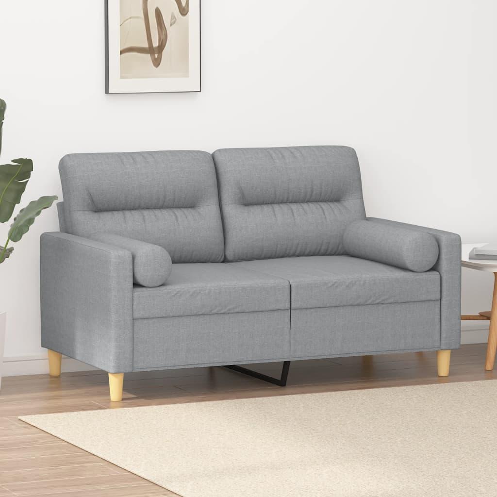 2-personers sofa med pyntepuder 120 cm stof lysegrå billede