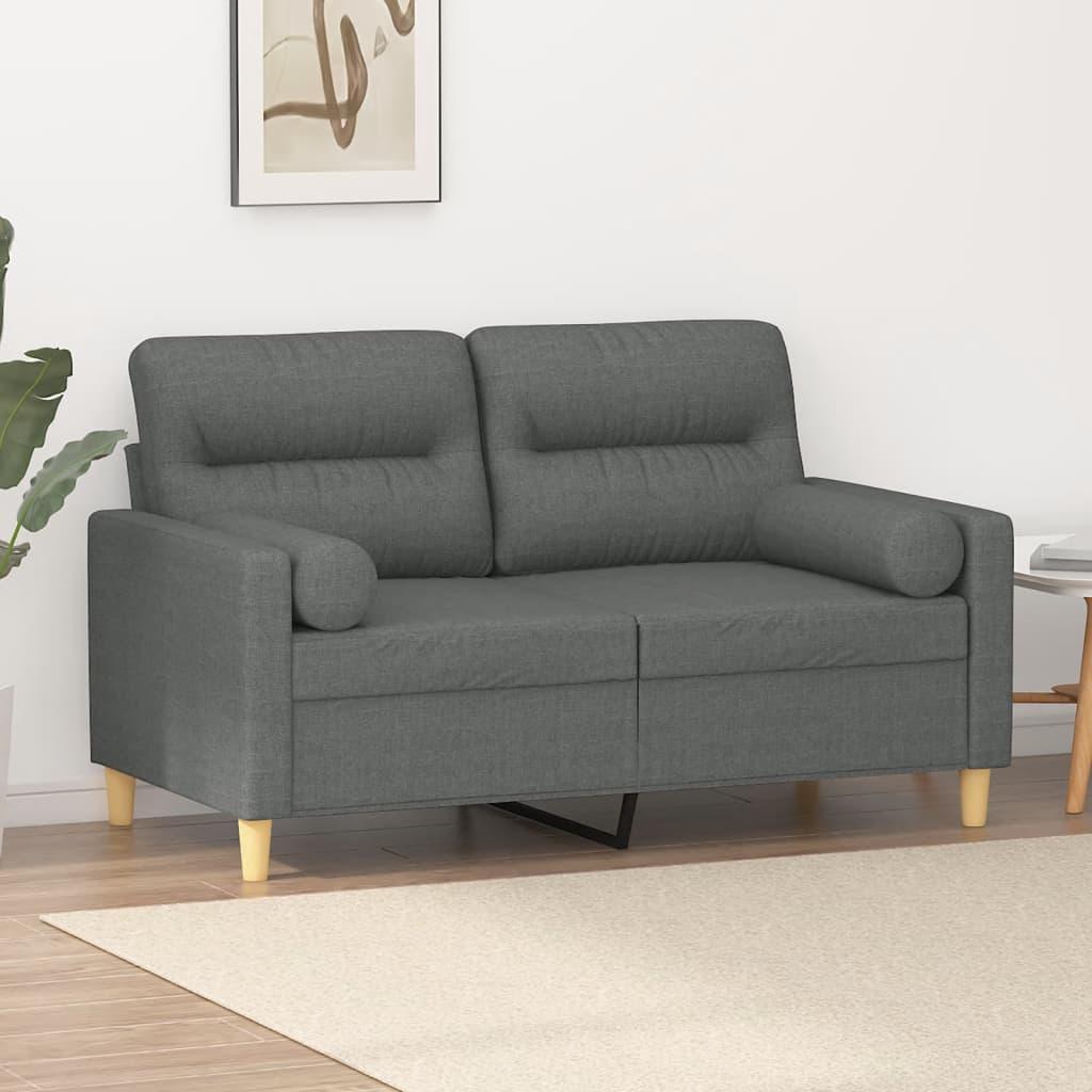 2-personers sofa med pyntepuder 120 cm stof mørkegrå billede