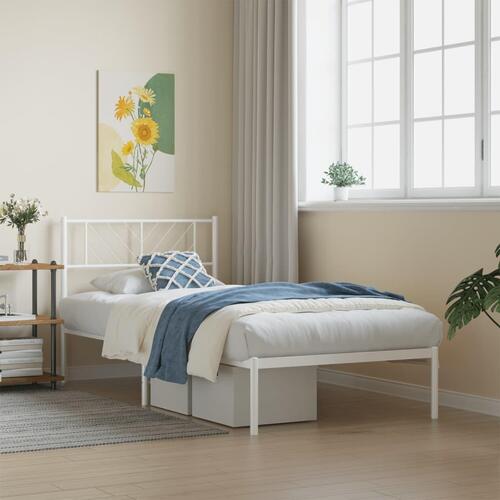 Sengeramme med sengegavl 90x200 cm metal hvid