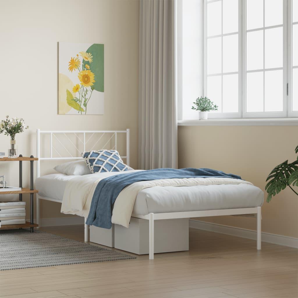 Sengeramme med sengegavl 90x200 cm metal hvid