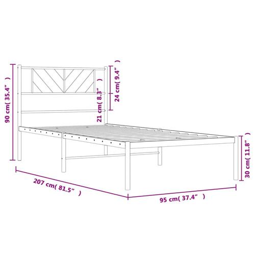 Sengeramme med sengegavl 90x200 cm metal hvid