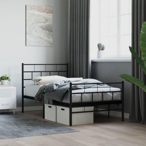 Sengeramme i metal med gavl og fodgærde 107×203 cm - sort