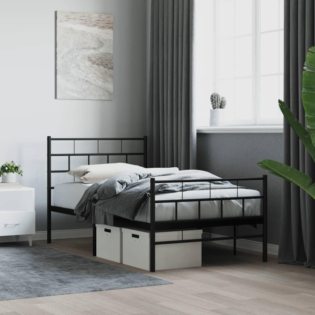 Sengeramme Med Sengegavl Metal - Sort / med hovedgærde og fodgærde / 100 x 190 cm