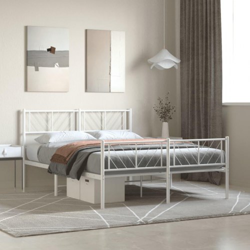 Sengeramme med sengegavl og fodgærde 160x200 cm metal hvid
