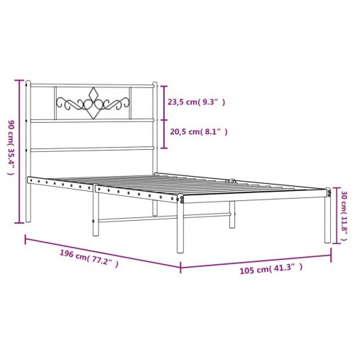 Sengeramme med sengegavl 100×190 cm - metal, hvid
